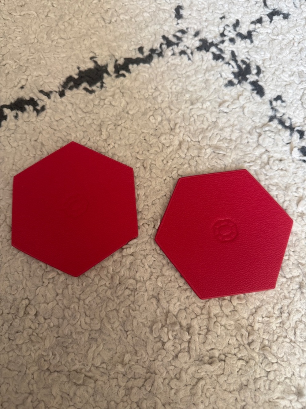 Set of 2 Baccarat Red Hexagon Leather Coasters